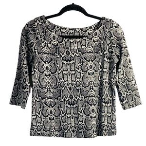 Rafaella Studio Women's Sz M Black & White Snakeskin 3/4 Sleeve 100% Cotton Top